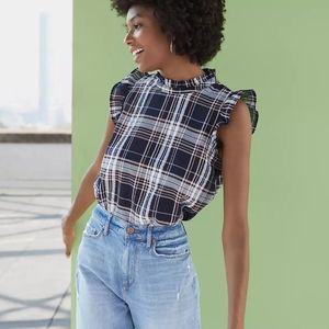 LOFT Plaid Ruffle Top